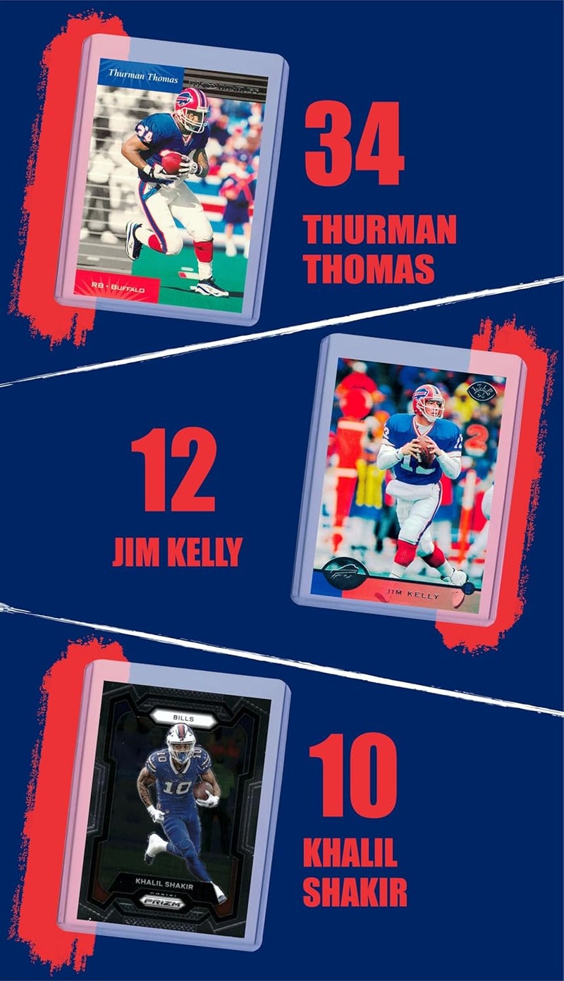 Chaser Buffalo Bills Cards: Josh Allen, James Cook, Damar Hamlin, Dalton Kincaid, Dawson Knox, Andre Reed, Thurman Thomas, Jim Kelly, Khalil Shakir ASSORTED Football Stars & GOATs Trading Card and Wristbands Gift Pack - Image 4